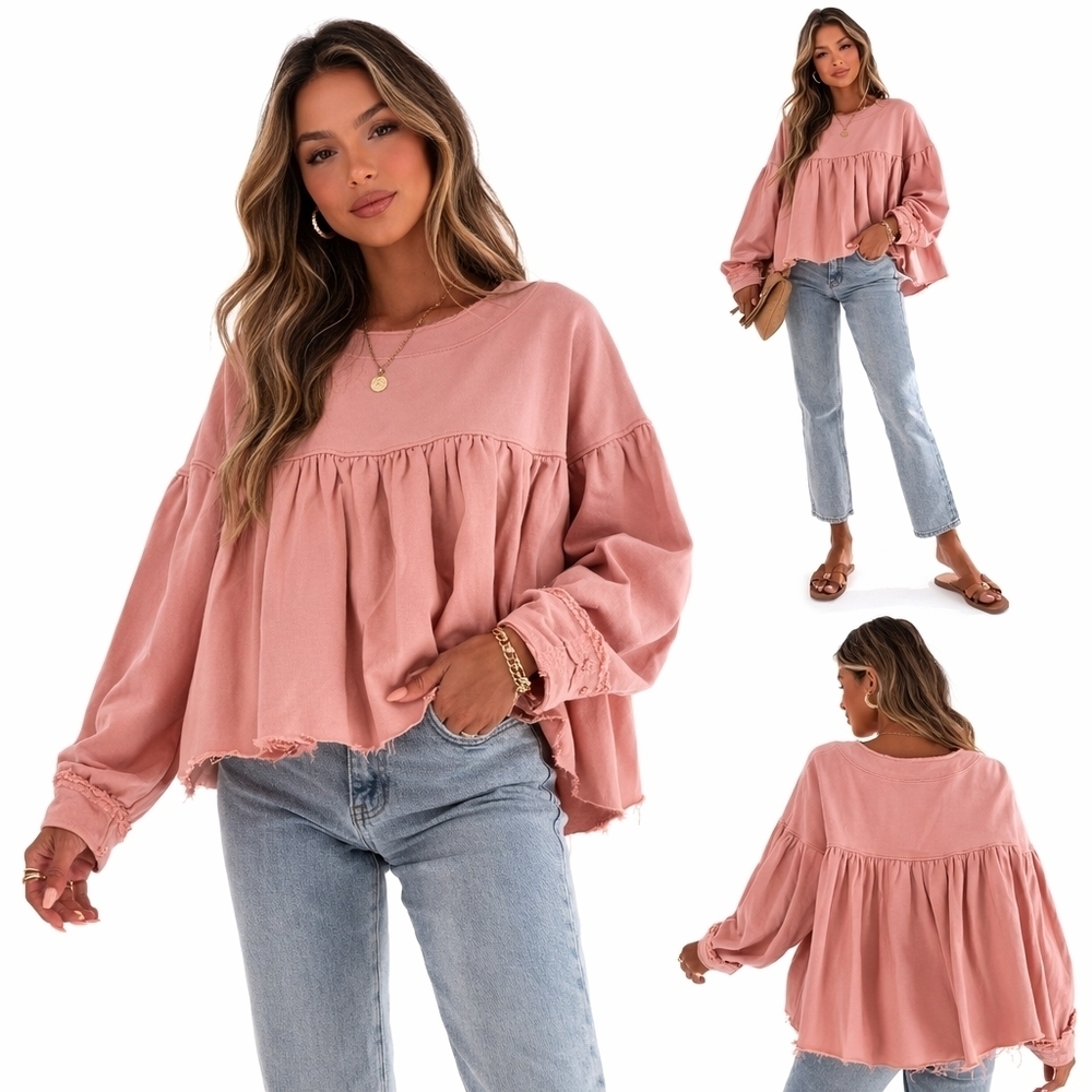 Uran Daizy Oversized Babydoll Sweatshirt Top M Blush Pink Heavyweight Lounge